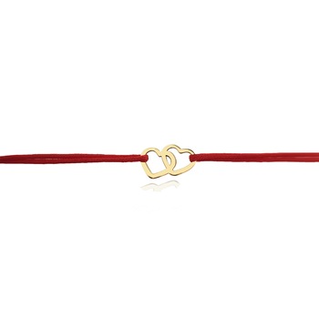 Bratara snur reglabil, Grata, inimioara dubla, Aur 14k, rosu Bratara snur reglabil, Grata, inimioara dubla, Aur 14k, rosu