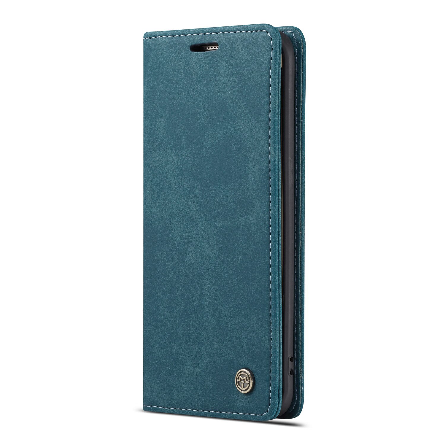 Husa Samsung Galaxy S7 Edge, CaseMe, slim piele, tip portofel, stand, inchidere magnetica, textura catifelata, Albastru verzui