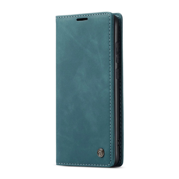 Husa pentru Xiaomi Redmi Note 8 Pro, CaseMe, slim piele, tip portofel, stand, inchidere magnetica, textura catifelata, Albastru verzui