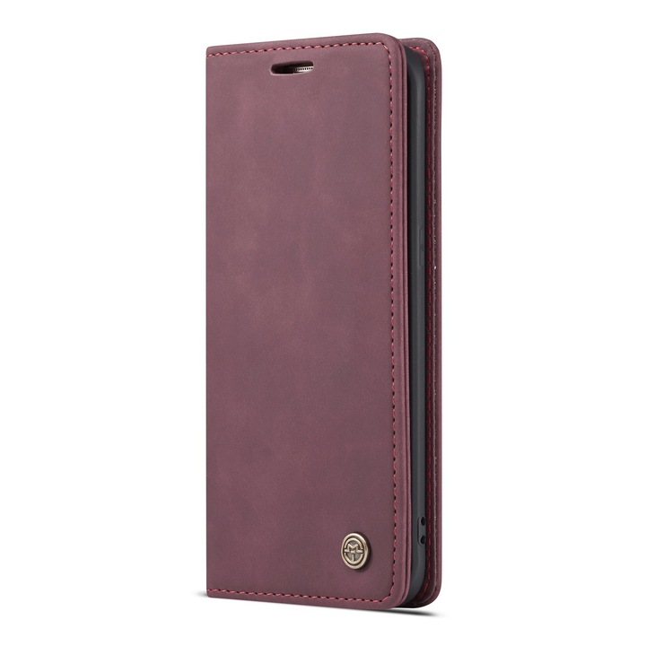 Husa pentru Samsung Galaxy S7 Edge, CaseMe, slim piele, tip portofel, stand, inchidere magnetica, textura catifelata, Visiniu