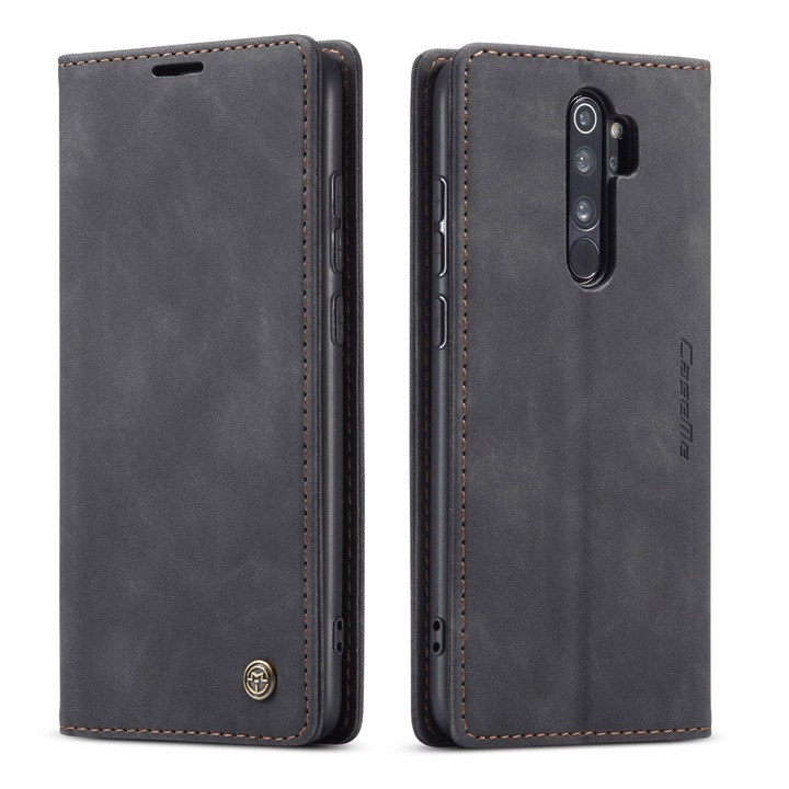 Калъф за Xiaomi Redmi Note 8 Pro, CaseMe, slim, кожен, тип портфейл, стойка, магнитно закопчаване, кадифена текстура, Черно