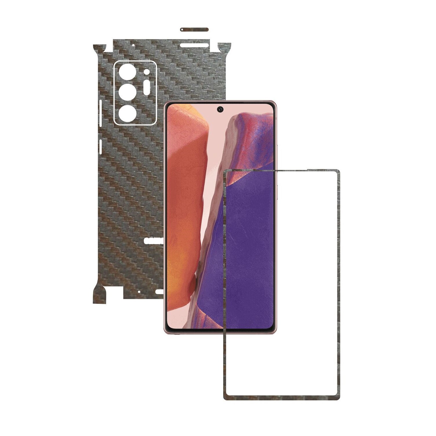 Folie Protectie Carbon Skinz pentru Samsung Galaxy Note 20 Ultra - Carbon Gri Argintiu 360 Cut, Skin Adeziv Full Body Cover pentru Rama Ecran, Carcasa Spate si Laterale