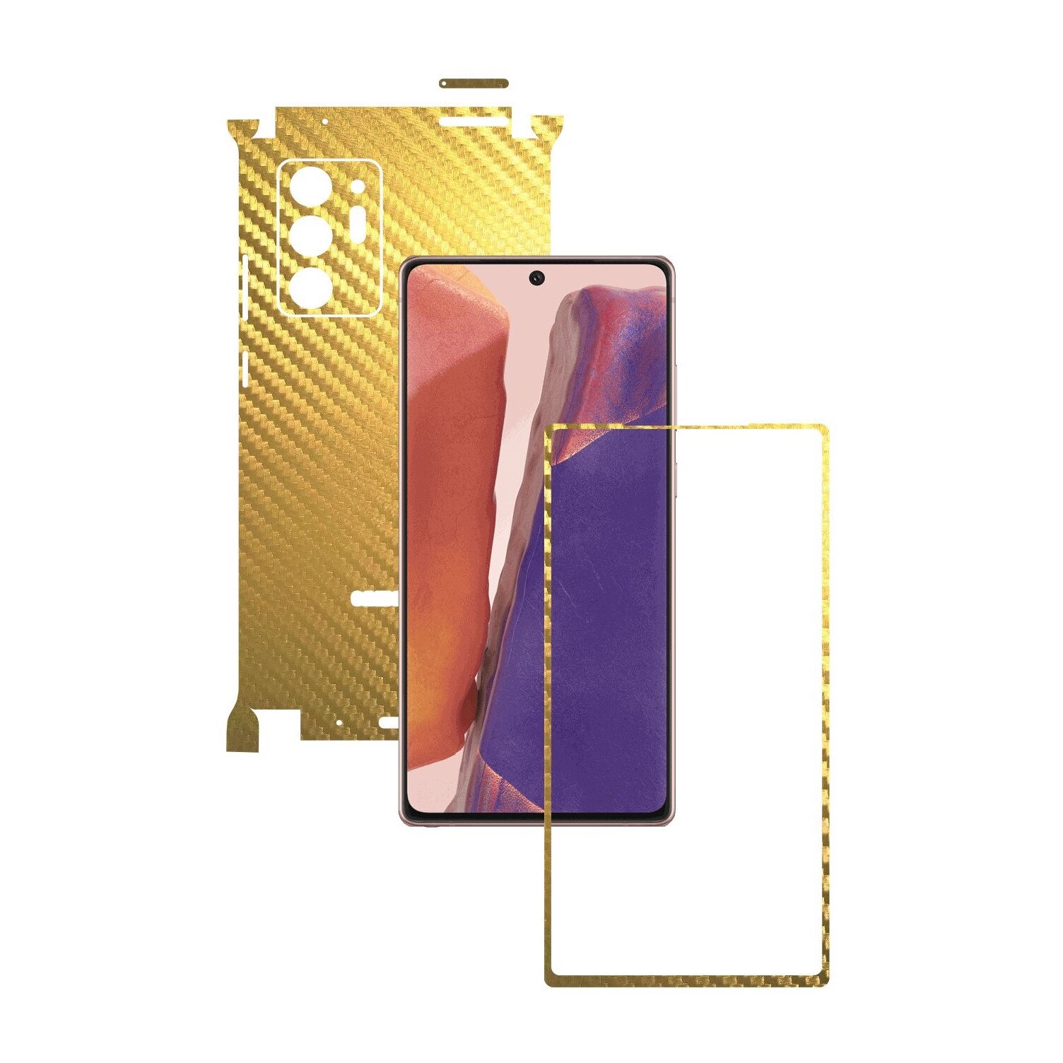 Folie Protectie Carbon Skinz pentru Samsung Galaxy Note 20 Ultra - Carbon Auriu 360 Cut, Skin Adeziv Full Body Cover pentru Rama Ecran, Carcasa Spate si Laterale
