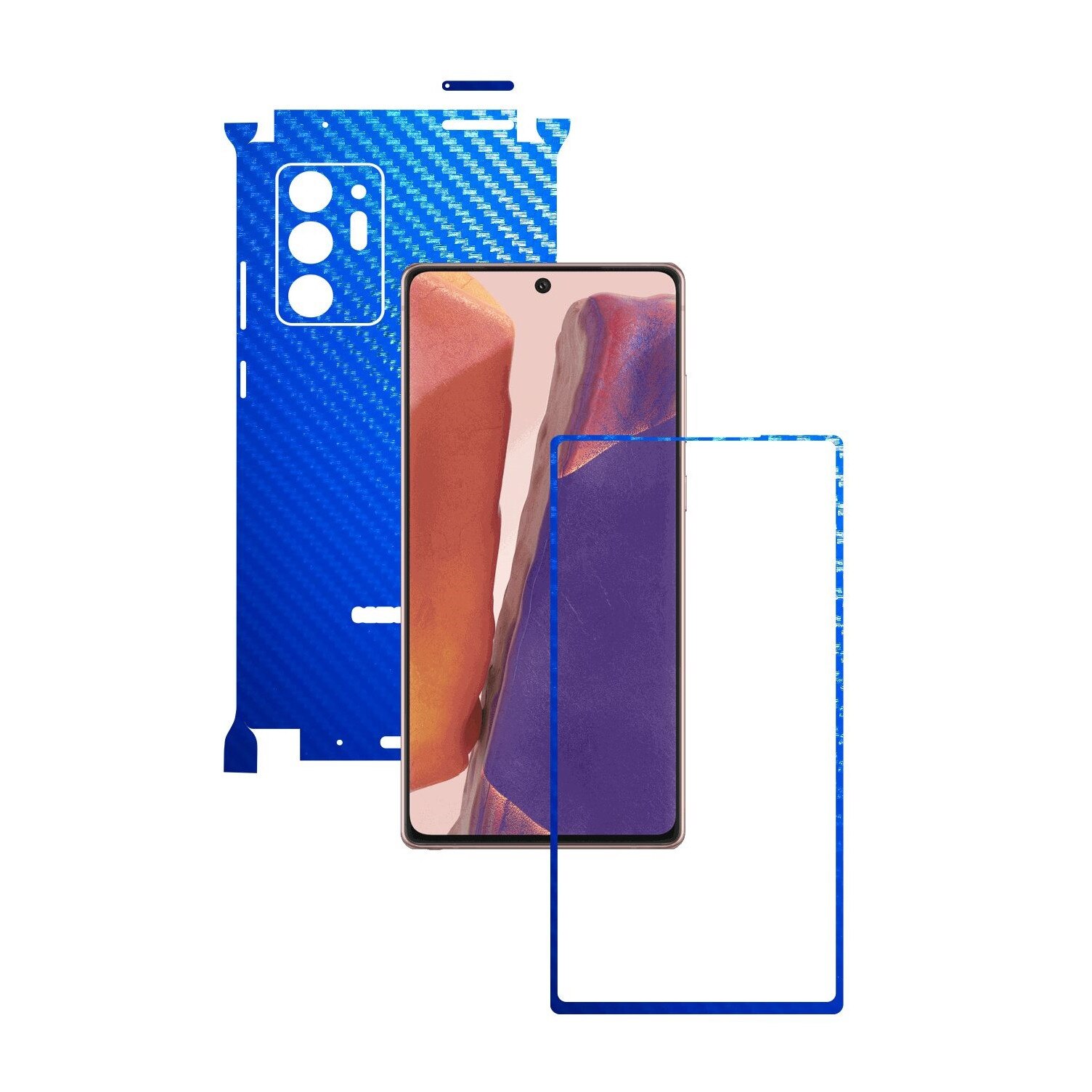 Folie Protectie Carbon Skinz pentru Samsung Galaxy Note 20 Ultra - Carbon Albastru 360 Cut, Skin Adeziv Full Body Cover pentru Rama Ecran, Carcasa Spate si Laterale