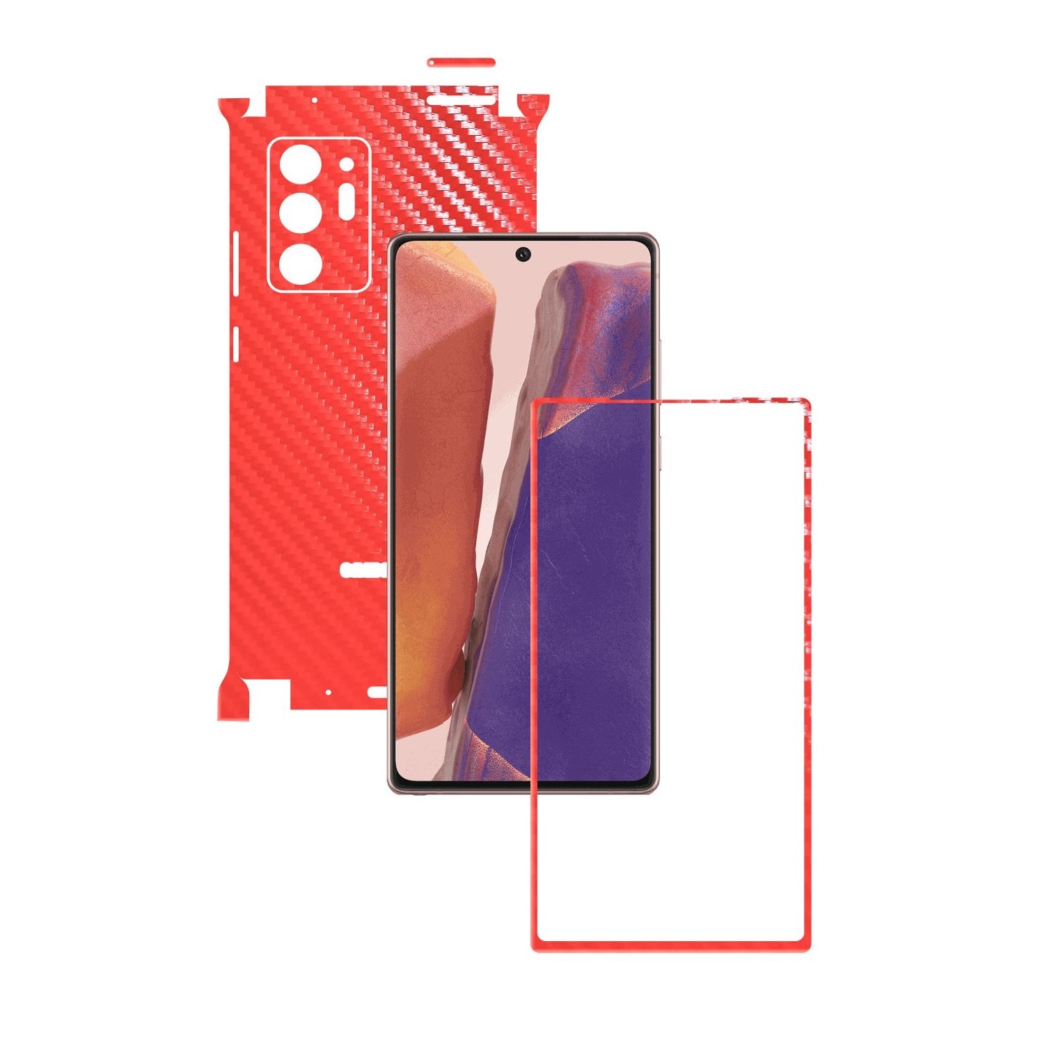 Folie Protectie Carbon Skinz pentru Samsung Galaxy Note 20 Ultra - Carbon Rosu 360 Cut, Skin Adeziv Full Body Cover pentru Rama Ecran, Carcasa Spate si Laterale