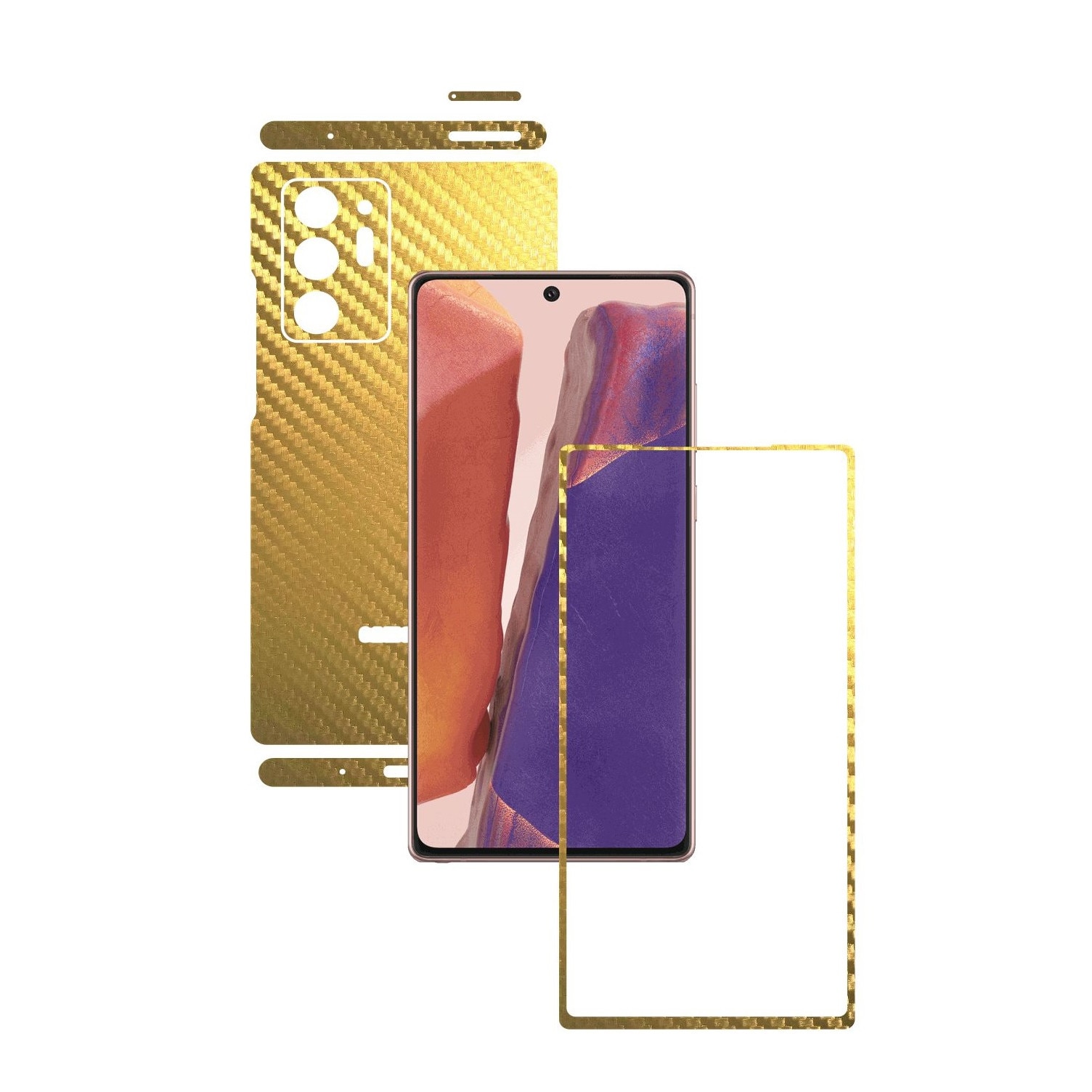 Folie Protectie Carbon Skinz pentru Samsung Galaxy Note 20 Ultra - Carbon Auriu Split Cut, Skin Adeziv Full Body Cover pentru Rama Ecran, Carcasa Spate si Laterale