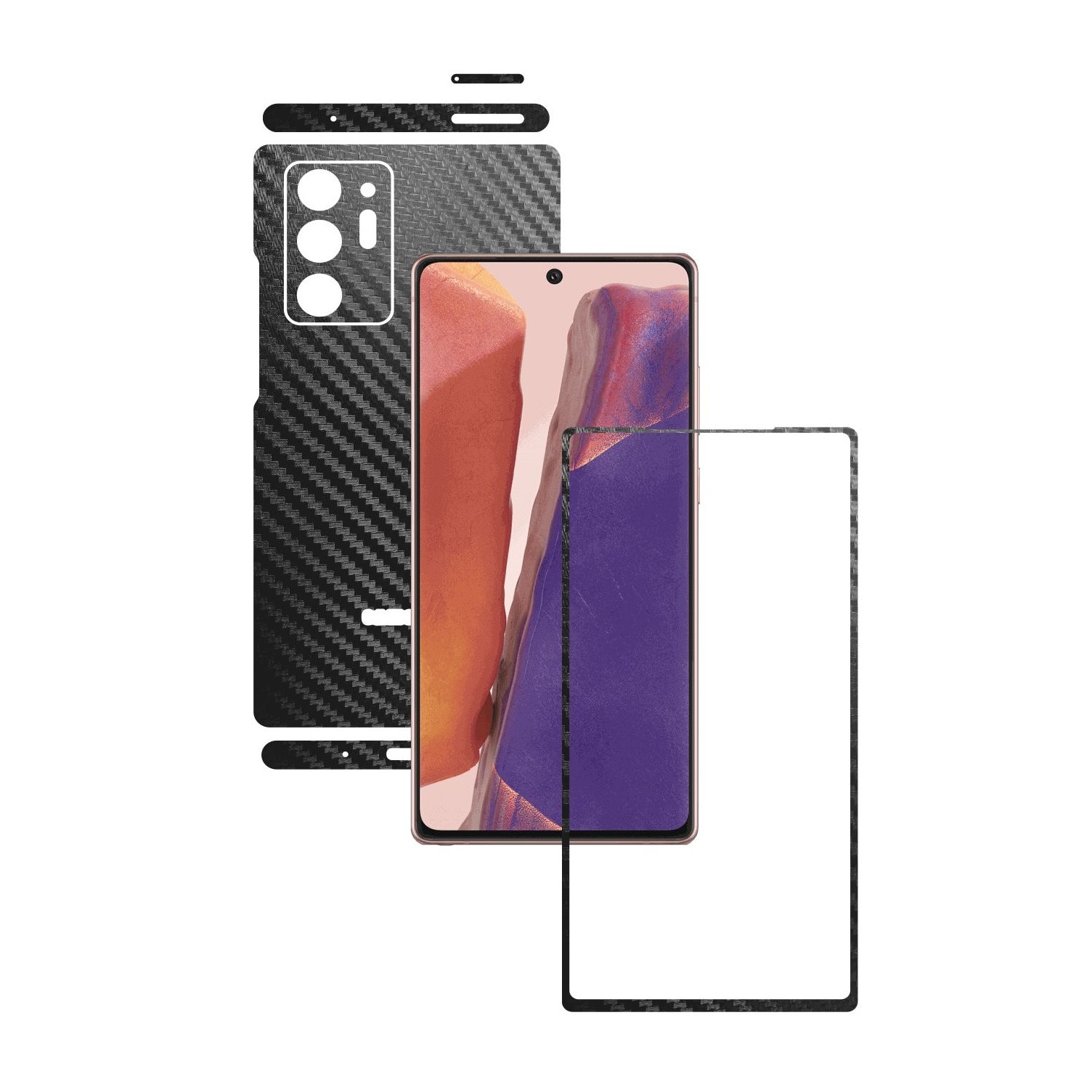 Folie Protectie Carbon Skinz pentru Samsung Galaxy Note 20 Ultra - Carbon Negru Split Cut, Skin Adeziv Full Body Cover pentru Rama Ecran, Carcasa Spate si Laterale