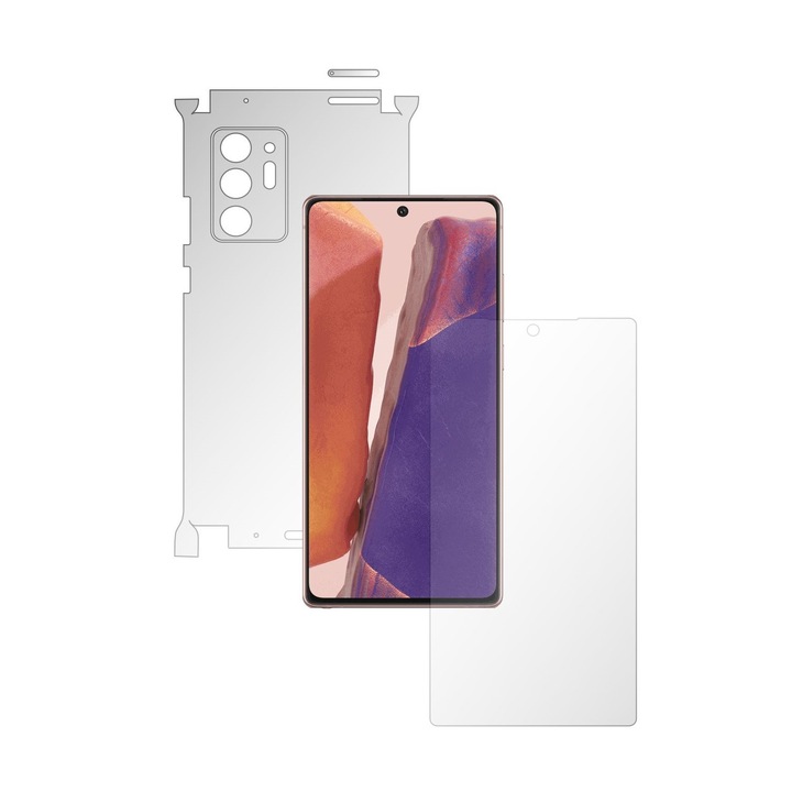 Set 2X Folii de Protectie Full-Body Folie24, pentru Samsung Galaxy Note 20 Ultra, Acoperire 360, Ecran + Spate si Laterale, 1 Set Ultra-Clear + 1 Set Mate, Adezive, Flexibile cu Auto Regenerare