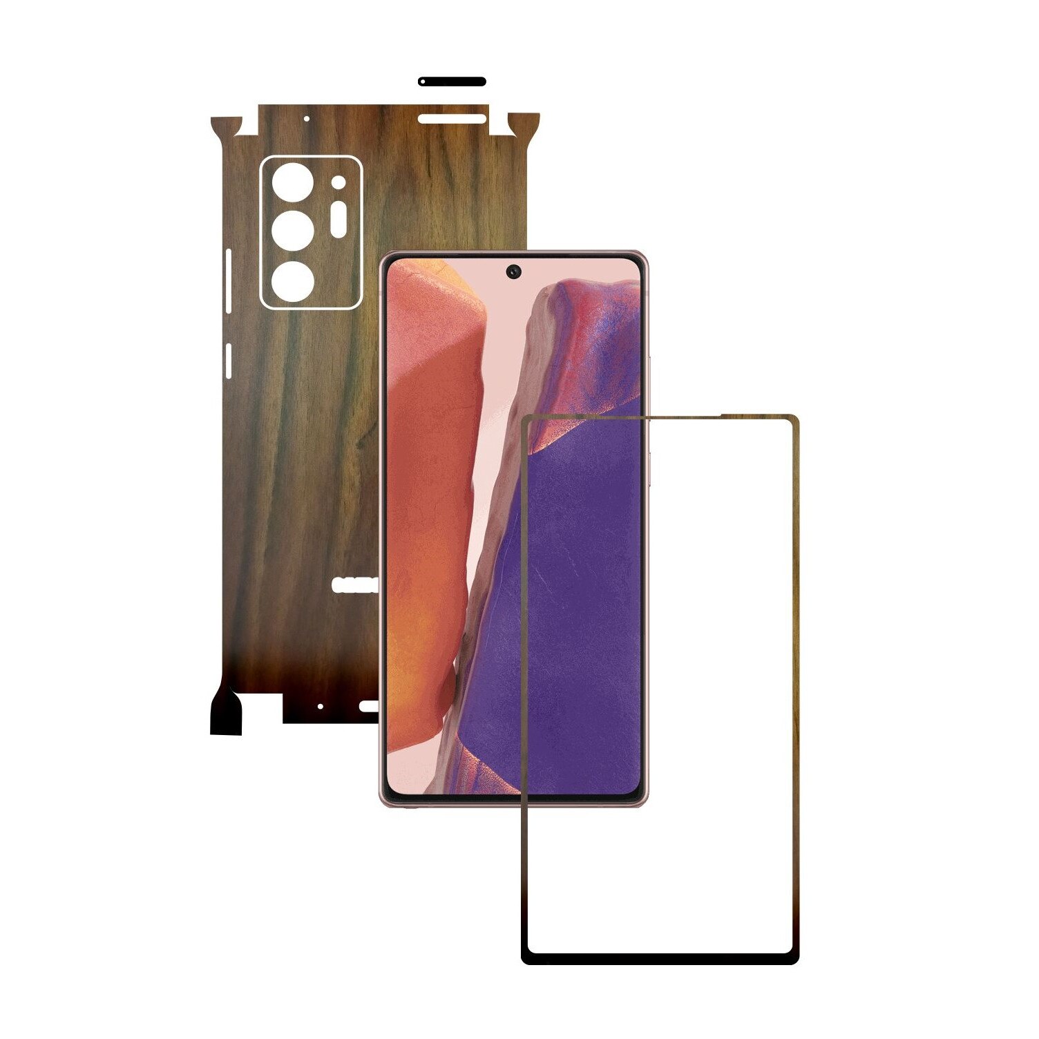 Folie Protectie Carbon Skinz pentru Samsung Galaxy Note 20 Ultra - Lemn Nuc 360 Cut, Skin Adeziv Full Body Cover pentru Rama Ecran, Carcasa Spate si Laterale