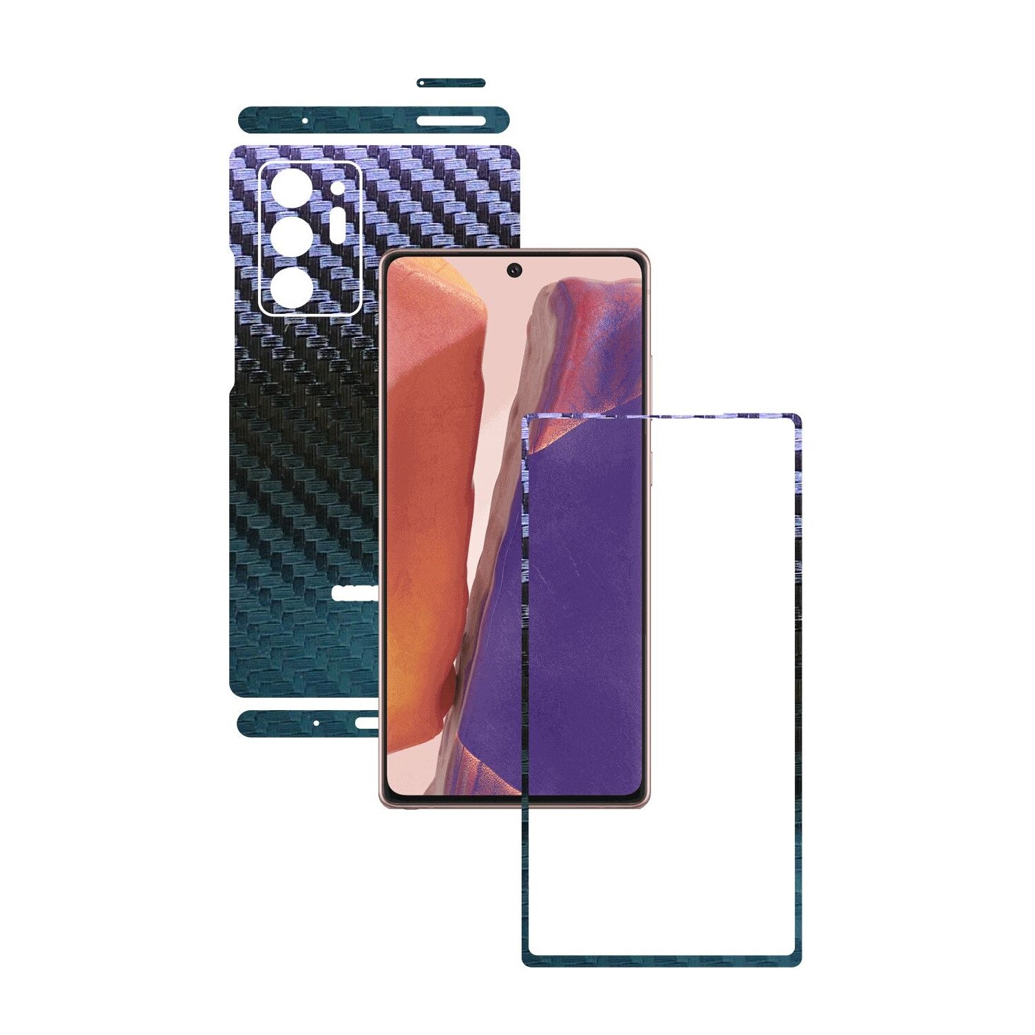 Folie Protectie Carbon Skinz pentru Samsung Galaxy Note 20 Ultra - Carbon Cameleon Split Cut, Skin Adeziv Full Body Cover pentru Rama Ecran, Carcasa Spate si Laterale