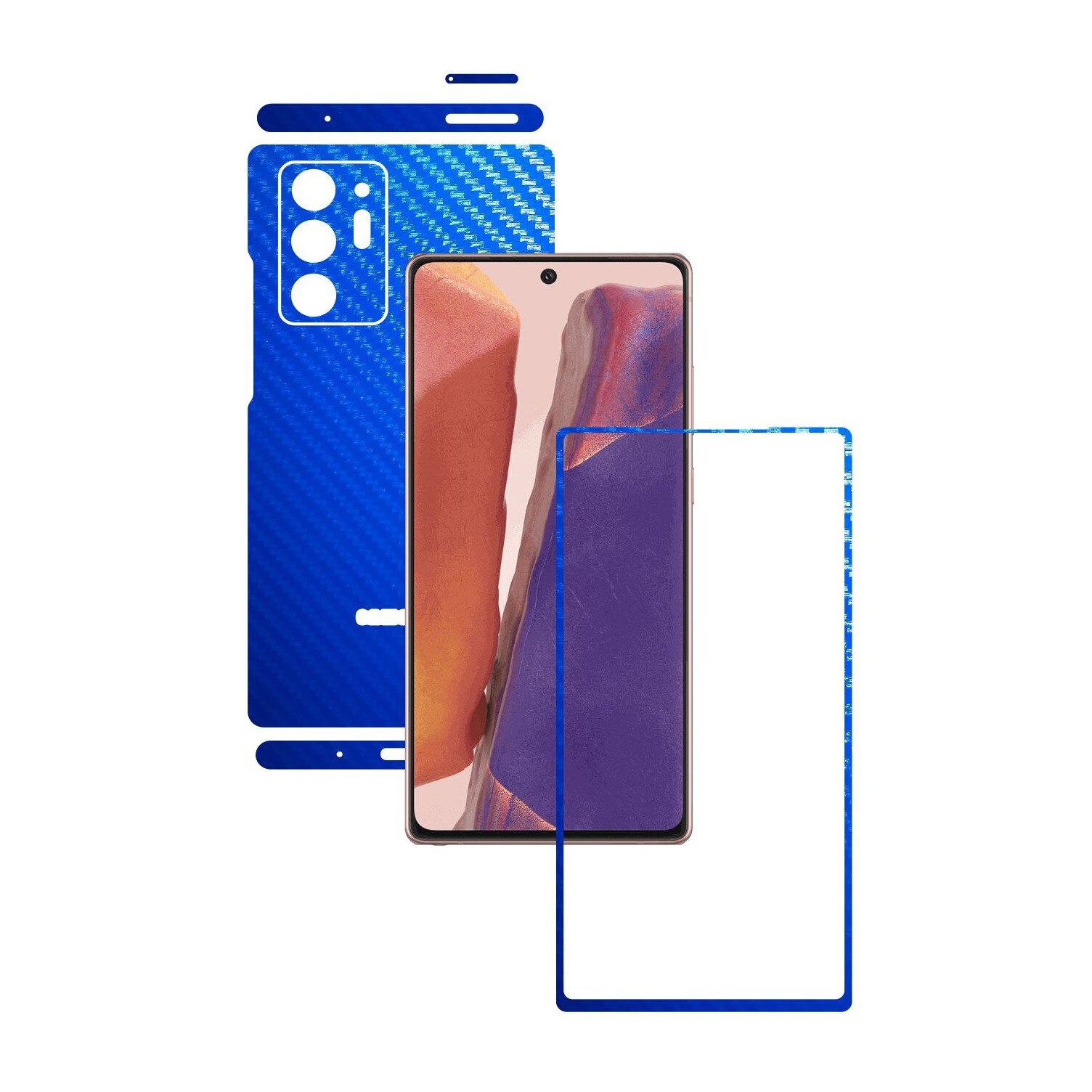 Folie Protectie Carbon Skinz pentru Samsung Galaxy Note 20 Ultra - Carbon Albastru Split Cut, Skin Adeziv Full Body Cover pentru Rama Ecran, Carcasa Spate si Laterale