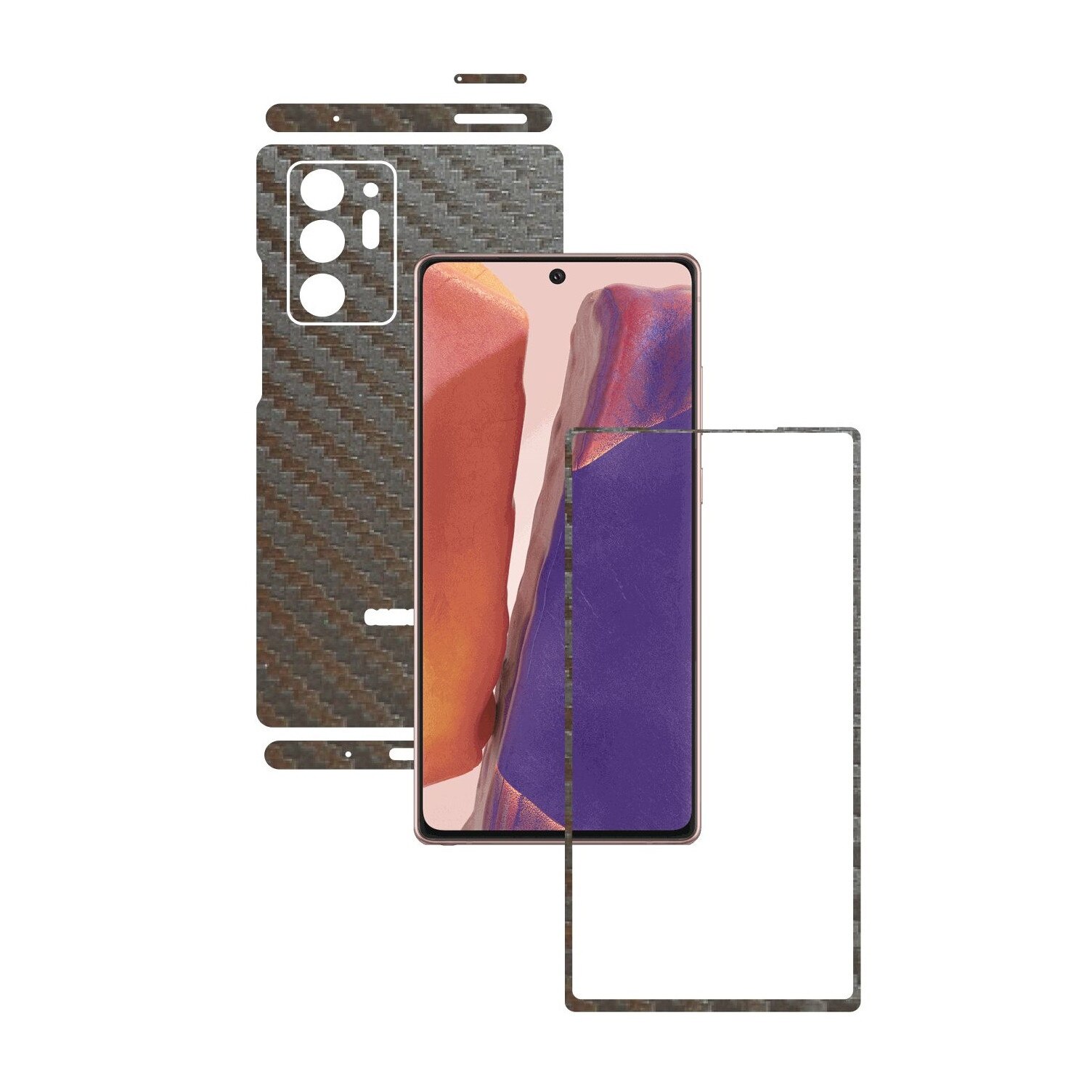 Folie Protectie Carbon Skinz pentru Samsung Galaxy Note 20 Ultra - Carbon Gri Argintiu Split Cut, Skin Adeziv Full Body Cover pentru Rama Ecran, Carcasa Spate si Laterale
