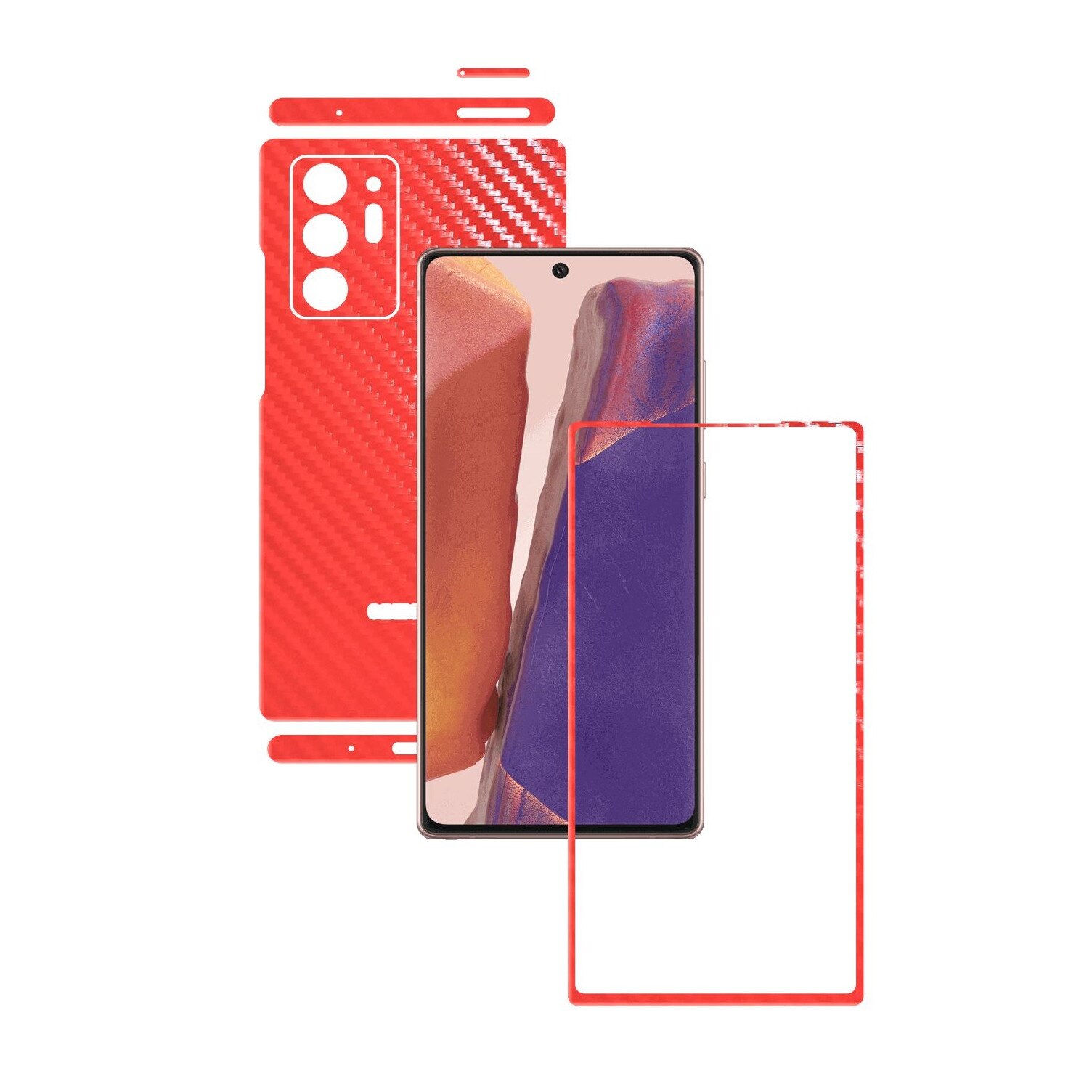 Folie Protectie Carbon Skinz pentru Samsung Galaxy Note 20 Ultra - Carbon Rosu Split Cut, Skin Adeziv Full Body Cover pentru Rama Ecran, Carcasa Spate si Laterale