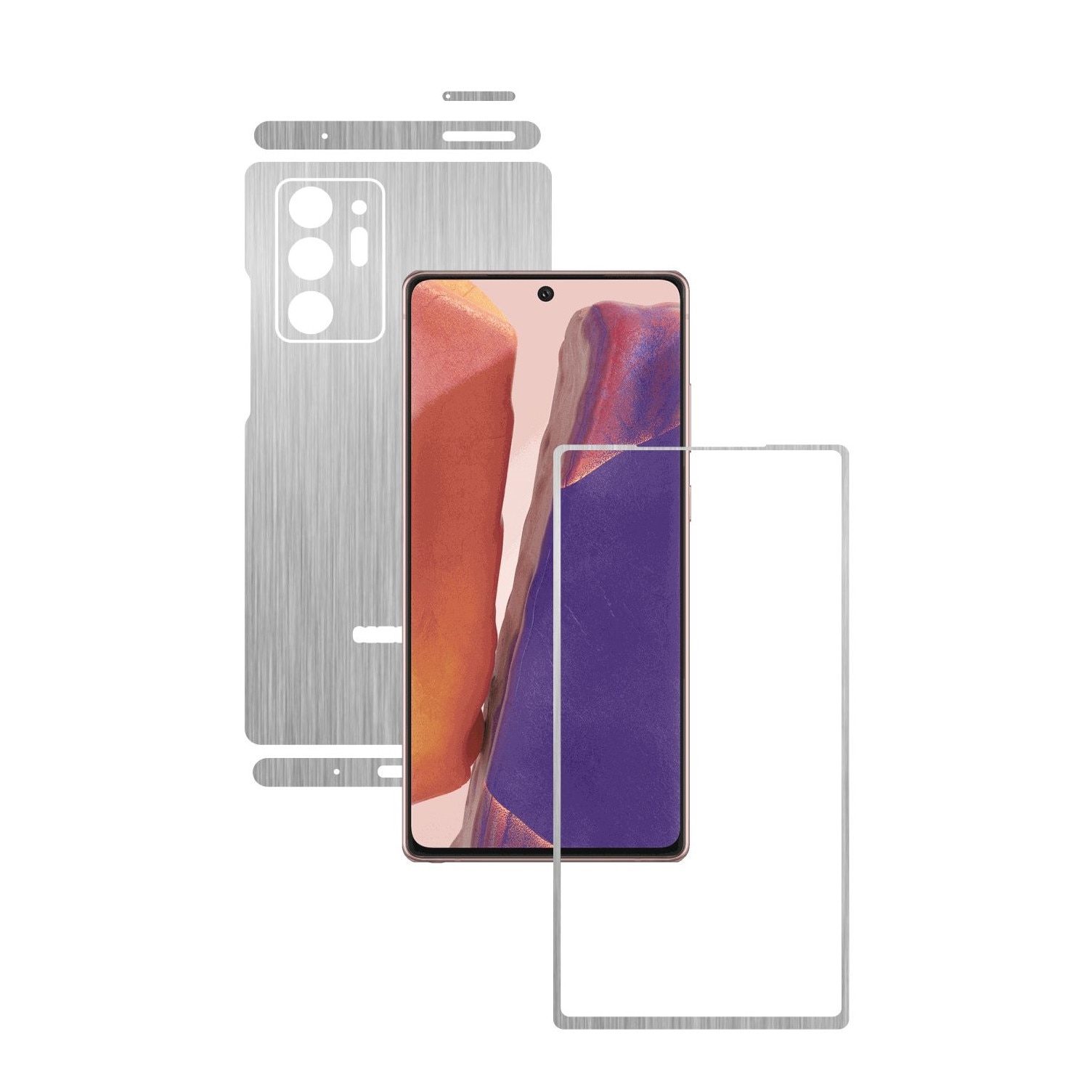 Folie Protectie Carbon Skinz pentru Samsung Galaxy Note 20 Ultra - Brushed Argintiu Split Cut, Skin Adeziv Full Body Cover pentru Rama Ecran, Carcasa Spate si Laterale