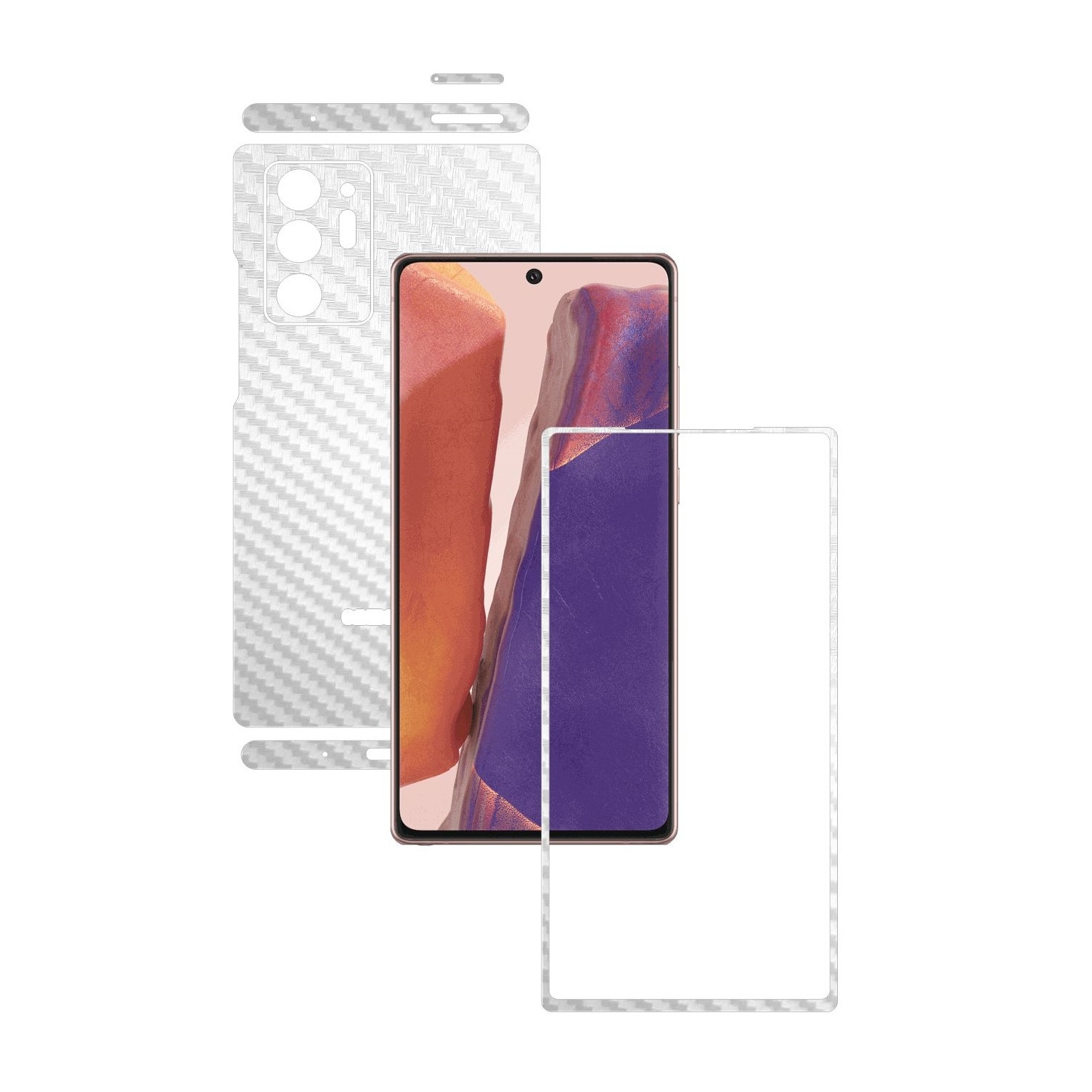 Folie Protectie Carbon Skinz pentru Samsung Galaxy Note 20 Ultra - Carbon Alb Split Cut, Skin Adeziv Full Body Cover pentru Rama Ecran, Carcasa Spate si Laterale