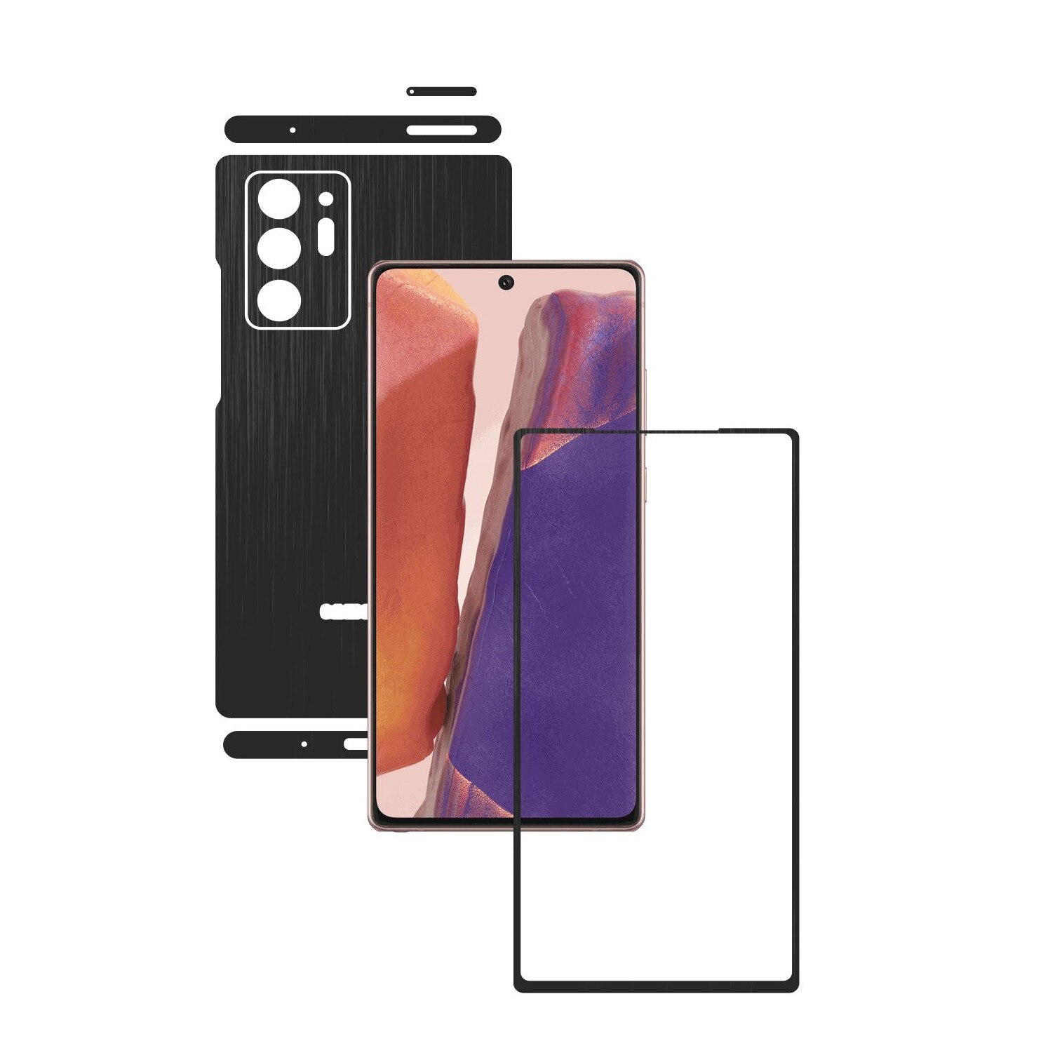 Folie Protectie Carbon Skinz pentru Samsung Galaxy Note 20 Ultra - Brushed Negru Split Cut, Skin Adeziv Full Body Cover pentru Rama Ecran, Carcasa Spate si Laterale