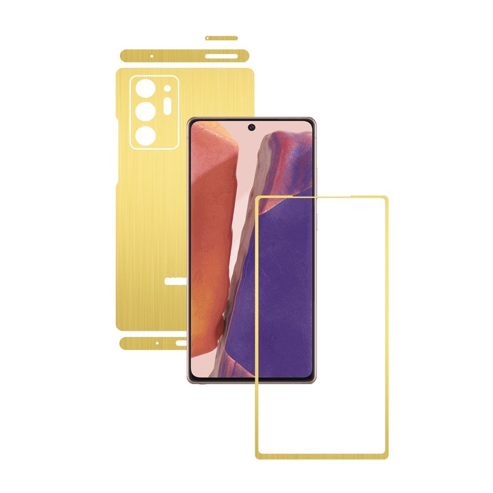 Folie Protectie Carbon Skinz pentru Samsung Galaxy Note 20 Ultra - Brushed Auriu Split Cut, Skin Adeziv Full Body Cover pentru Rama Ecran, Carcasa Spate si Laterale