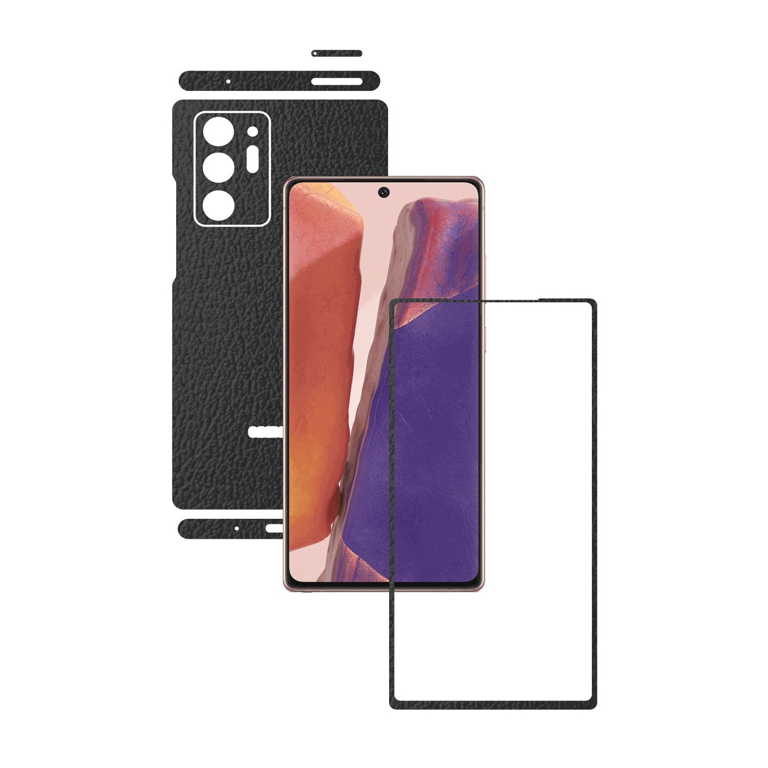 Folie Protectie Carbon Skinz pentru Samsung Galaxy Note 20 Ultra - Piele Neagra Split Cut, Skin Adeziv Full Body Cover pentru Rama Ecran, Carcasa Spate si Laterale