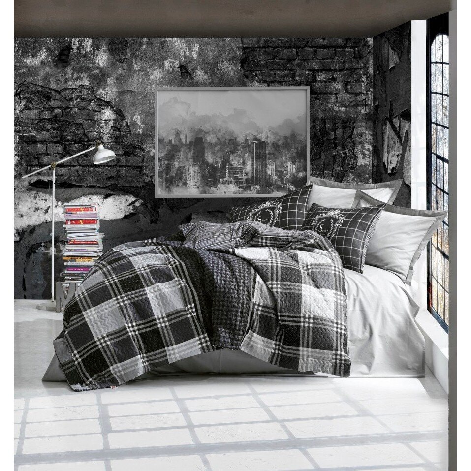 Set de pat dublu 4 anotimpuri bumbac 100% ranforce, 4 piese, Cotton Box, Ramos Anthracite