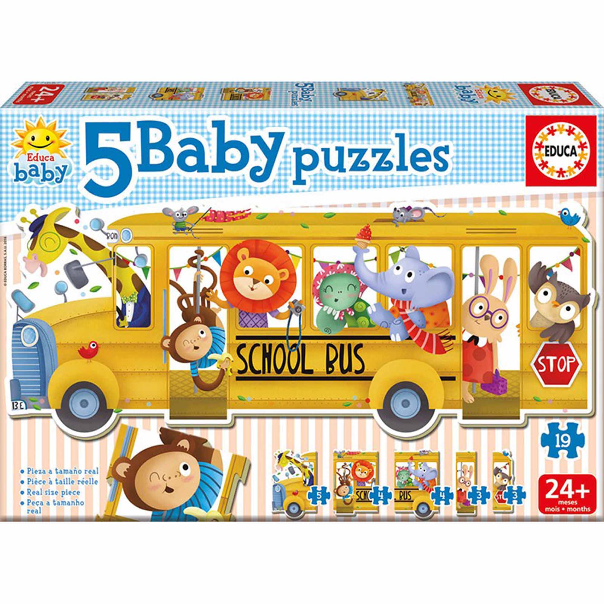 Puzzle 5 in 1 Educa Baby - School bus, 3/3/4/4/5 piese