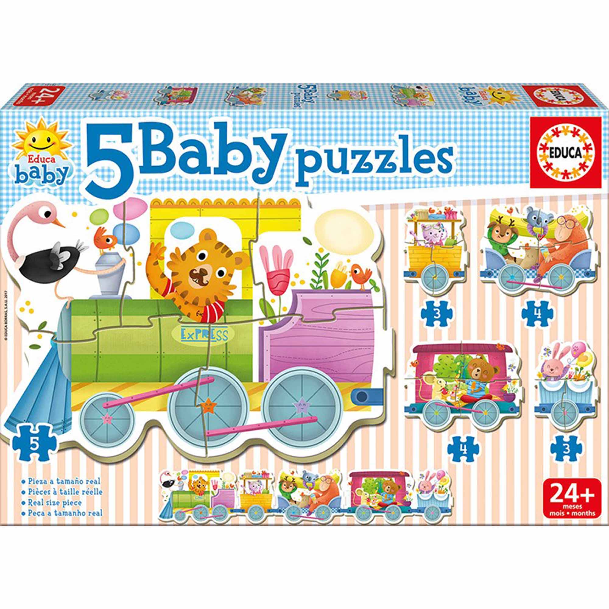 Puzzle 5 in 1 Educa Baby - Animals train, 3/3/4/4/5 piese