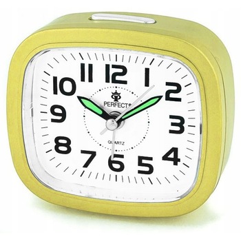 Ceas cu alarma Perfect 6122, auriu, mecanism silentios, iluminare din spate, amanare Ceas cu alarma Perfect 6122, auriu, mecanism silentios, iluminare din spate, amanare