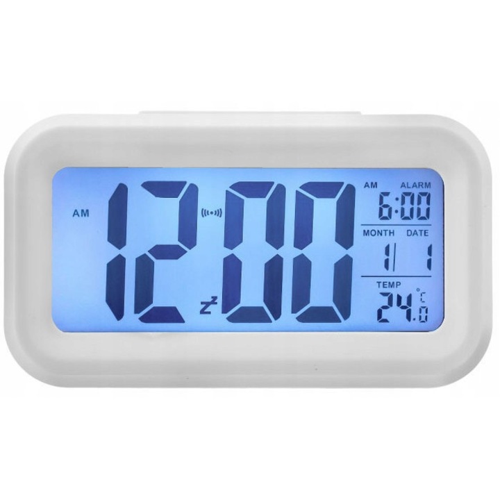 Ceas desteptator digital Xonix GHY-510, alb, amanare, data, lumina de fundal, senzor de lumina, temperatura