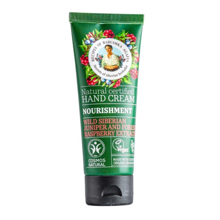 Babushka Agafia tápláló kézkrém vad szibériaiboróka- és erdeimálna-kivonattal, 75ml