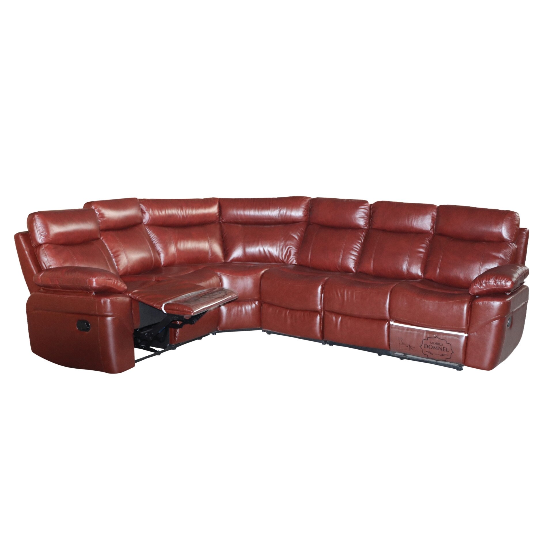 Coltar Md 2827, Mobila Domnel, Piele naturala suprafata de contact, cu 2 reclinere manuale, maro B 602, dimensiuni 295 x 240 cm