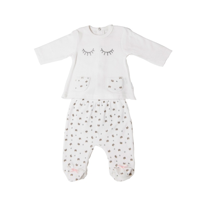 Set 2 piese Babybol , bluza cu pantaloni cu botosei, alb