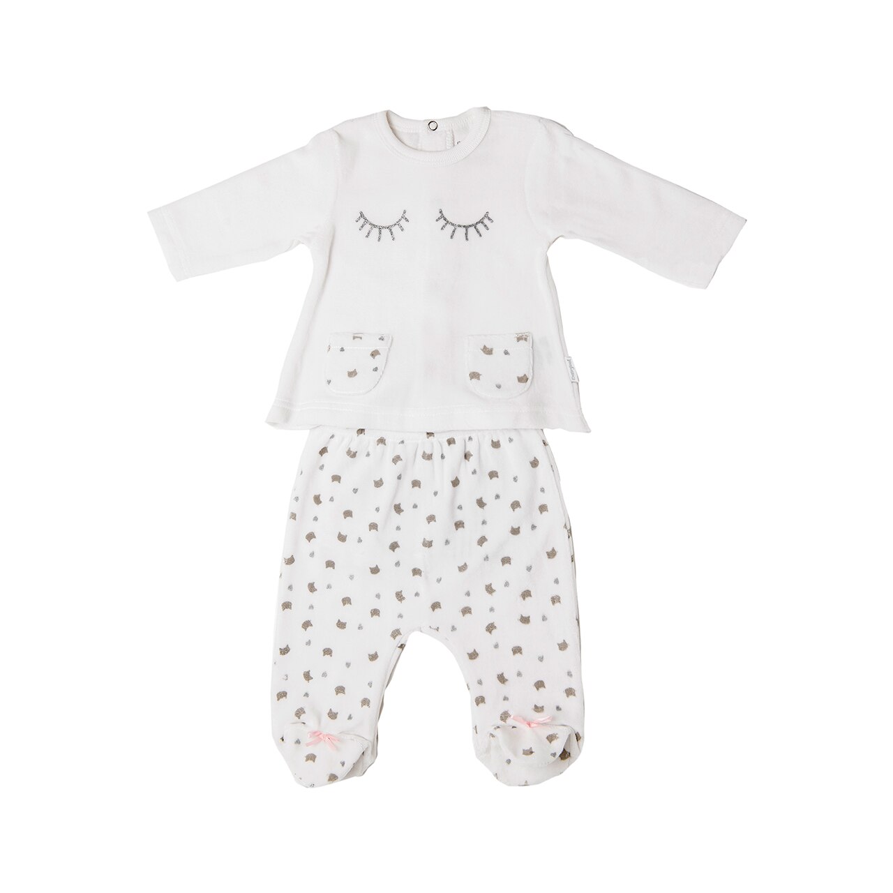 Set 2 piese Babybol , bluza cu pantaloni cu botosei, alb, 6 luni, 68 cm