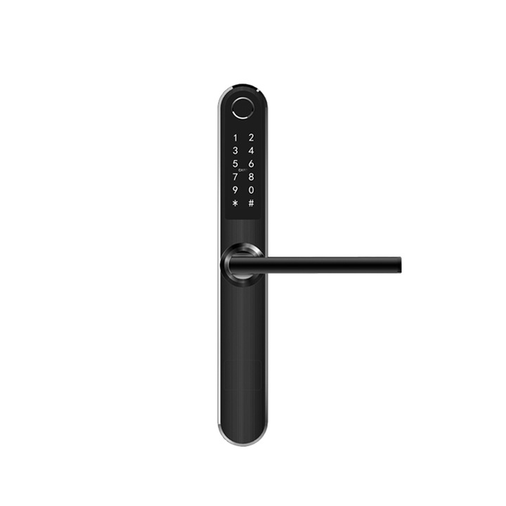 Incuietoare inteligenta Monaco - acces control cu amprenta, cu aplicatie, cu cod, cu telefon android, IOS bluetooth, card si cheie - Apartamente in regim hotelier, firme, institutii, pentru usi intrare sau interioare, culoare-negru