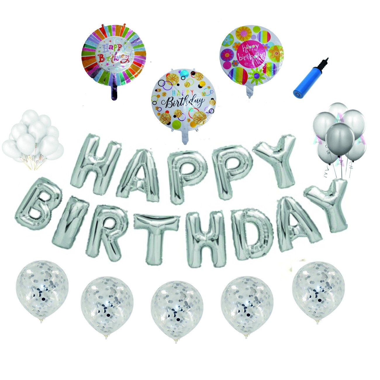 Set baloane Happy Birthday , onomastica, Argintiu