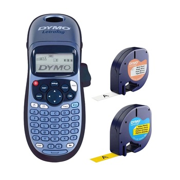 Set Etichetator Dymo LetraTag LT-100H Plus Albastru, ABC, etichete plastic autocolante galbene DYMO LetraTag si o banda hartie alba Set Etichetator Dymo LetraTag LT-100H Plus Albastru, ABC, etichete plastic autocolante galbene DYMO LetraTag si o banda hartie alba