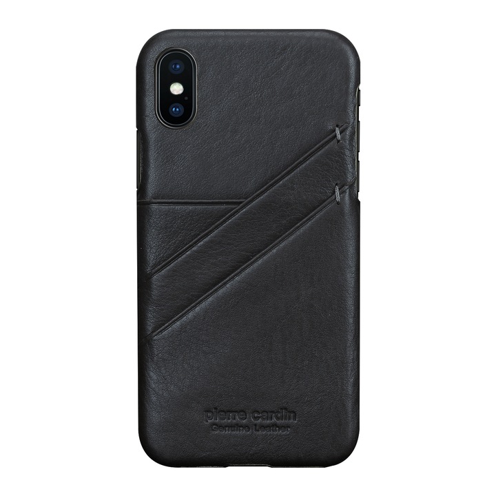 Husa telefon, Pierre Cardin, Pentru iPhone X, XS, Piele, Negru