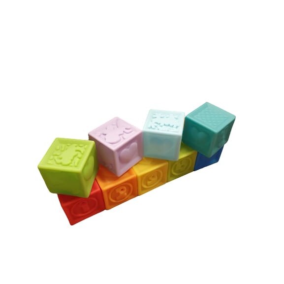 Set 9 cuburi din silicon moale pentru bebelusi, cifre, culori si ...
