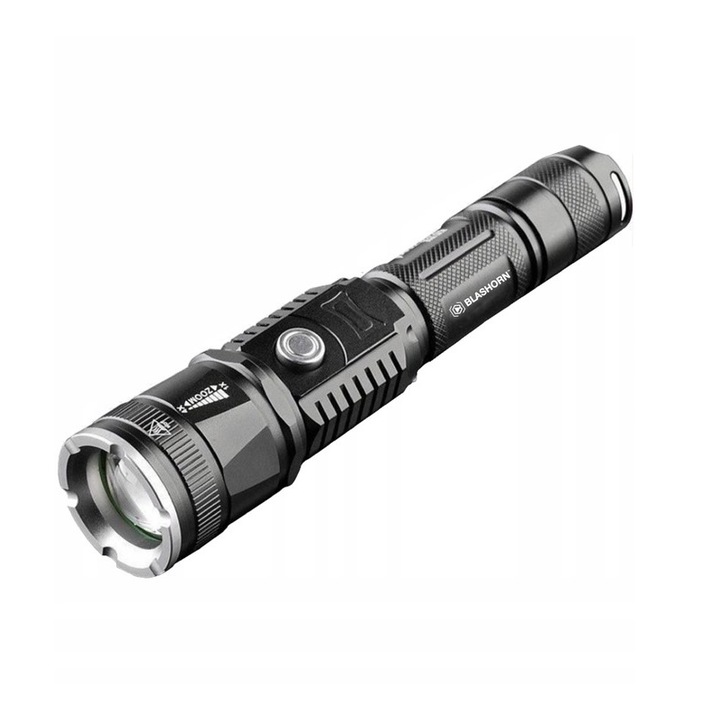 Lanterna LED, Blashorn, 1200LM, Impermeabila, ZOOM, Powerbank, 5 Moduri De Iluminare, Acumulator 18650, Raza De 500m, Durabila, Ideala Pentru Camping Si Situatii De Urgenta