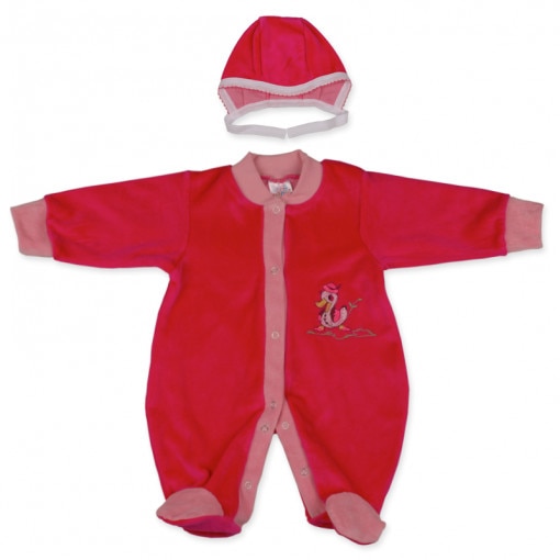 Salopeta cu maneca lunga, botosei si caciulita pentru 1- 2 luni, roz