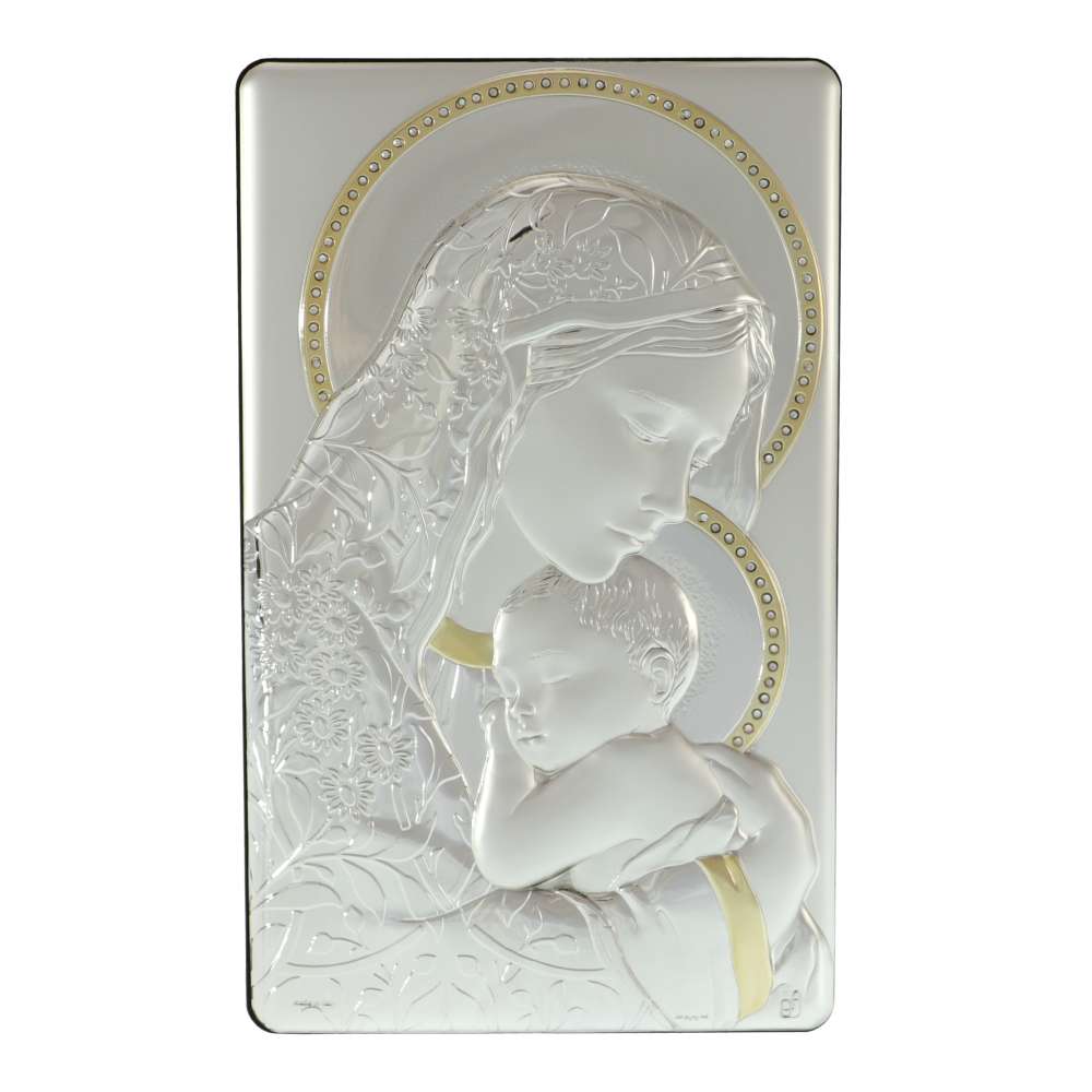 Icoana Argintata cu Cristale Fecioara Maria 16x26 cm