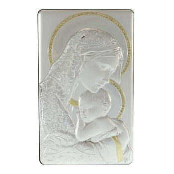 Icoana Argintata cu Cristale Fecioara Maria 16x26 cm Icoana Argintata cu Cristale Fecioara Maria 16x26 cm