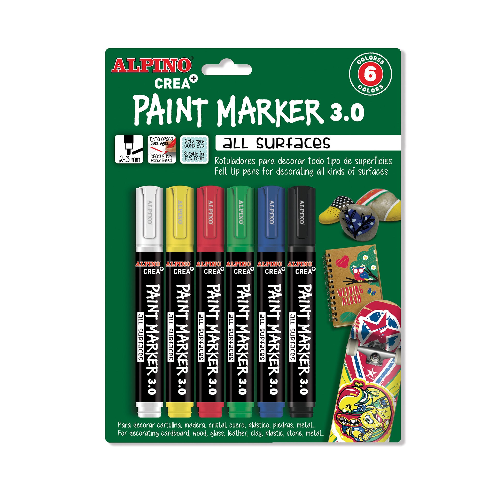Set 6 markere Alpino, Paint Marker, 3 mm, Varf oblic, Multicolor