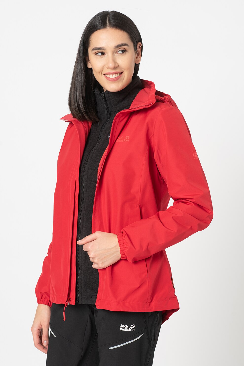 Jack Wolfskin, Jacheta cu gluga, impermeabila, pentru drumetii Stormy Point, rosu inchis, S