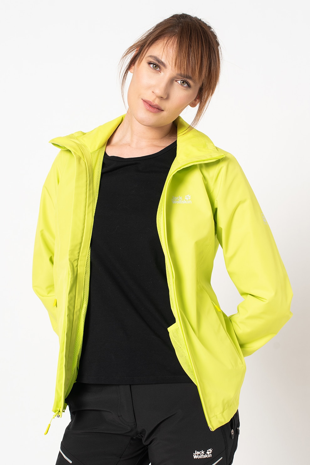 Jack Wolfskin, Jacheta cu gluga, impermeabila, pentru drumetii Stormy Point, Verde, S