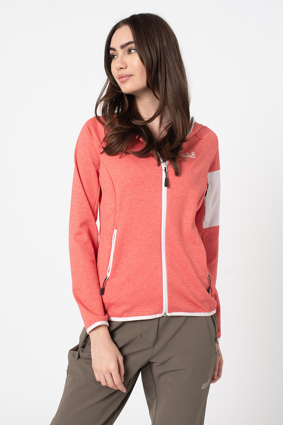 Jack Wolfskin, Hanorac cu fermoar pentru drumetii Milford, Rosu stins, S