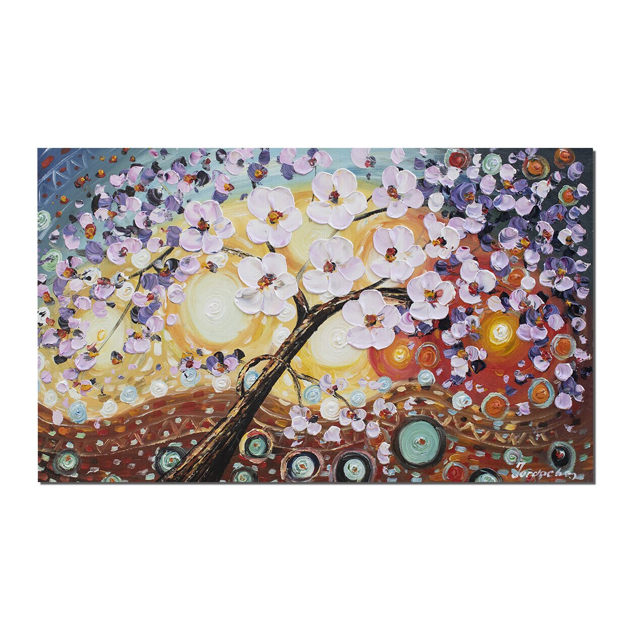 Tablou living, dormitor pictat manual - Primavara in casa ta (15) - 100x60cm ulei pe panza in cutit efect 3D