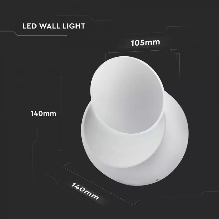 Forgó LED fali lámpa V-TAC 7086, 5W (45W), 560 lm, meleg fény (3000K),  Alumínium, Fehér 