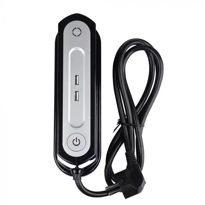 Prelungitor V-TAC 8817, 3 prize, 2xUSB 2.4A, cu intrerupator, 3G.1.5mm, 1.4m, Negru