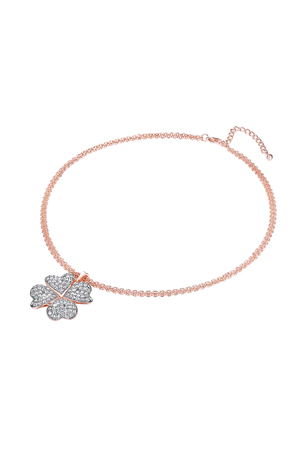 Highstreet Jewels, Colier cu pandantiv trifoi si cristale, Auriu rose/ Argintiu