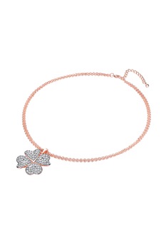Highstreet Jewels, Colier cu pandantiv trifoi si cristale, Auriu rose/ Argintiu Highstreet Jewels, Colier cu pandantiv trifoi si cristale, Auriu rose/ Argintiu
