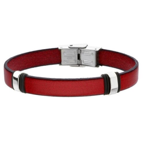 Bratara Manoki BA369C, piele naturala, rosu, lungime 21cm, latime 10mm